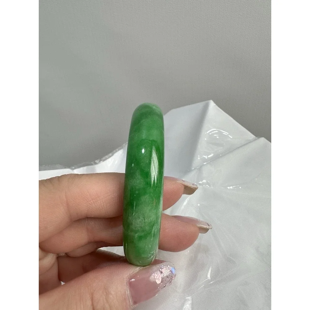 Natural Green Jade Bangle Bracelet 57 mm Inner Diameter | Wide Band Stone L08